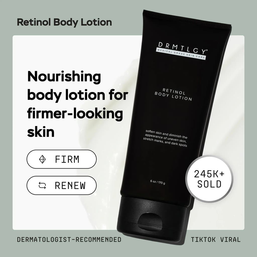 Loção corporal DRMTLGY Retinol 6 onças contém manteiga de karité e hidratante para cuidados com ceramida