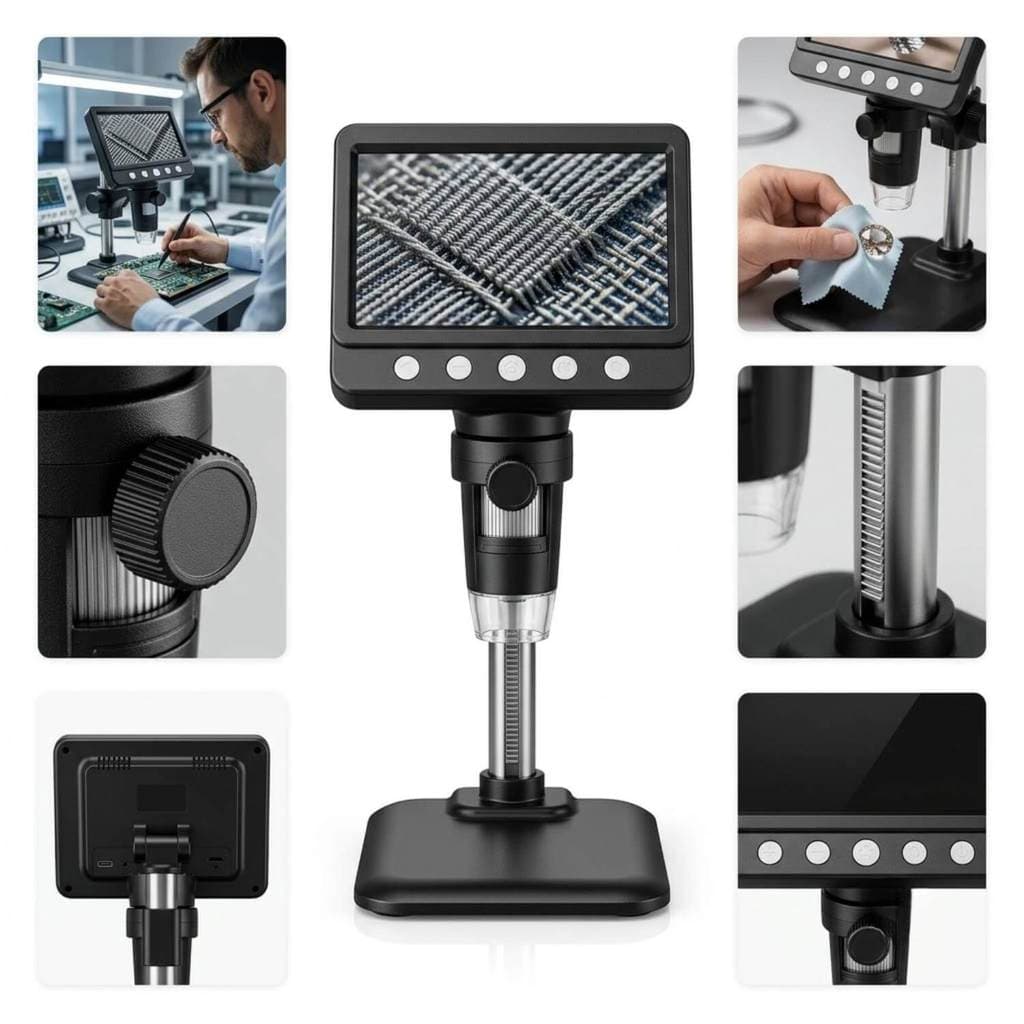 Microscópio Digital com Tela IPS 4,3 Polegadas Ampliação Até 1000X Recarregável