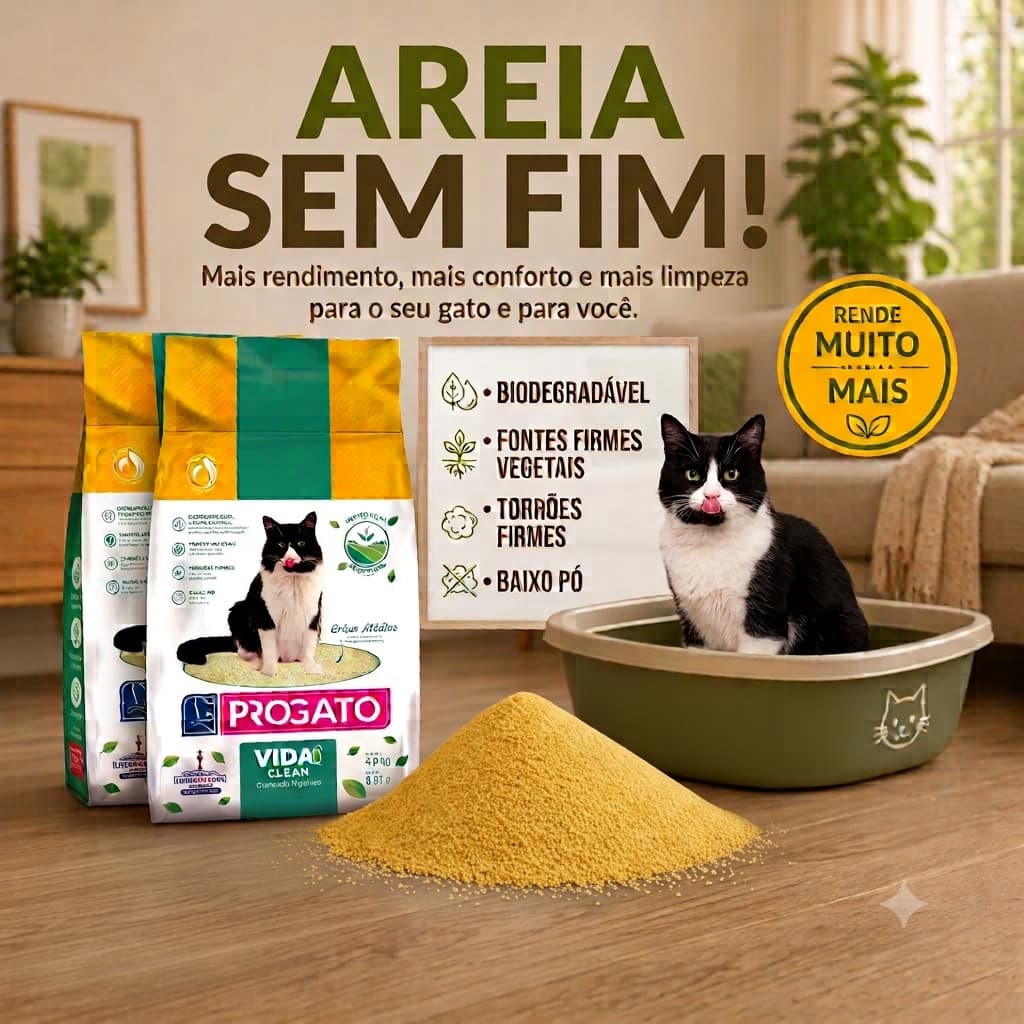Areia Higiênica Biodegradável Progato Vida Clean 4,0kg