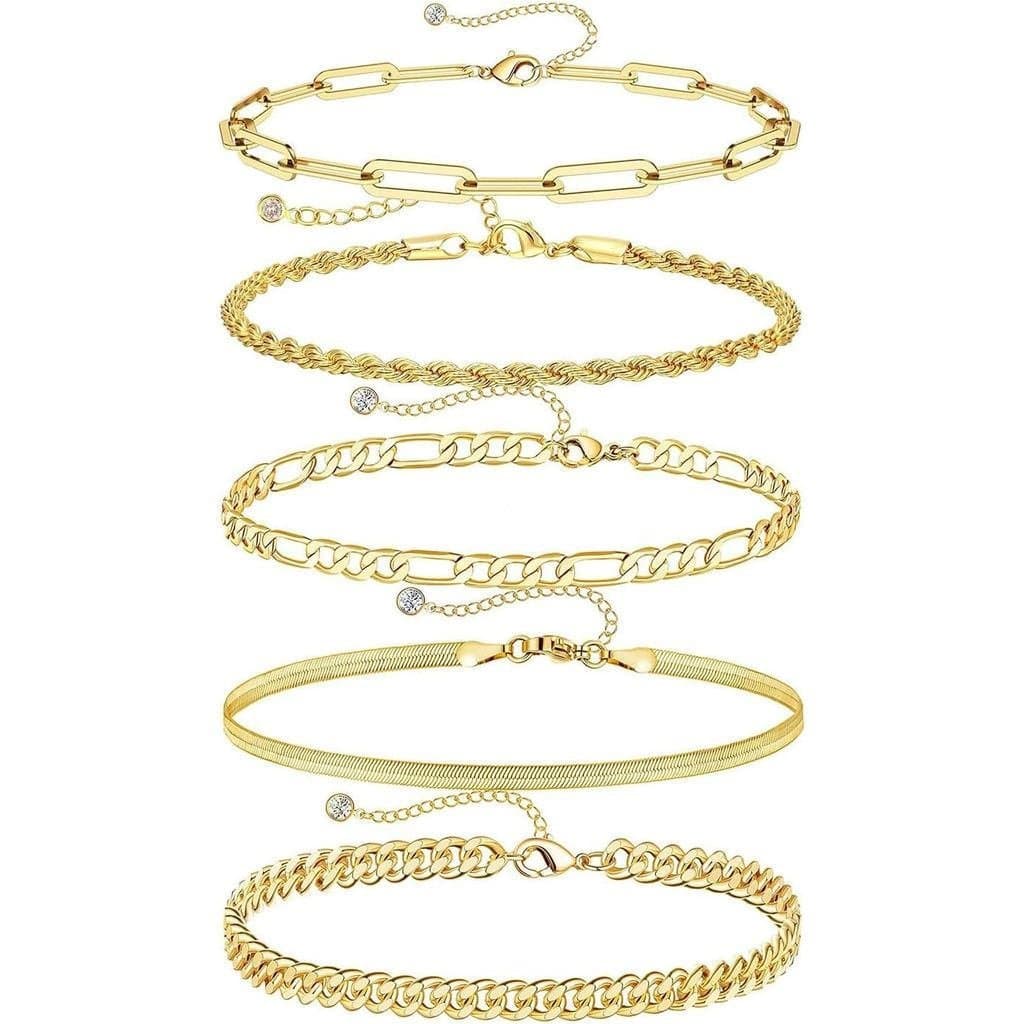 Conjunto de Joias Femininas Impermeáveis Banhadas a Ouro 14K da NECOCY, Elegante e Fino, com Corrente Cubana em Camadas