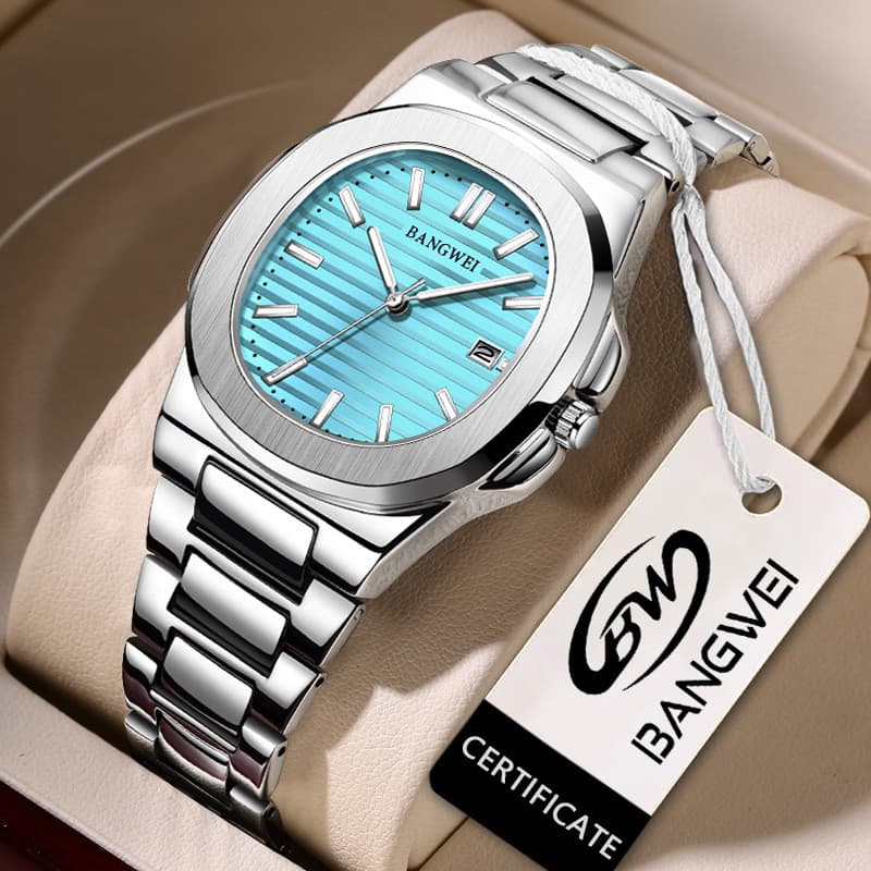 BANGWEI/Relógio de quartzo masculino pulseira de aço moda tendência nicho luminoso à prova d'água relógio de pulso de al