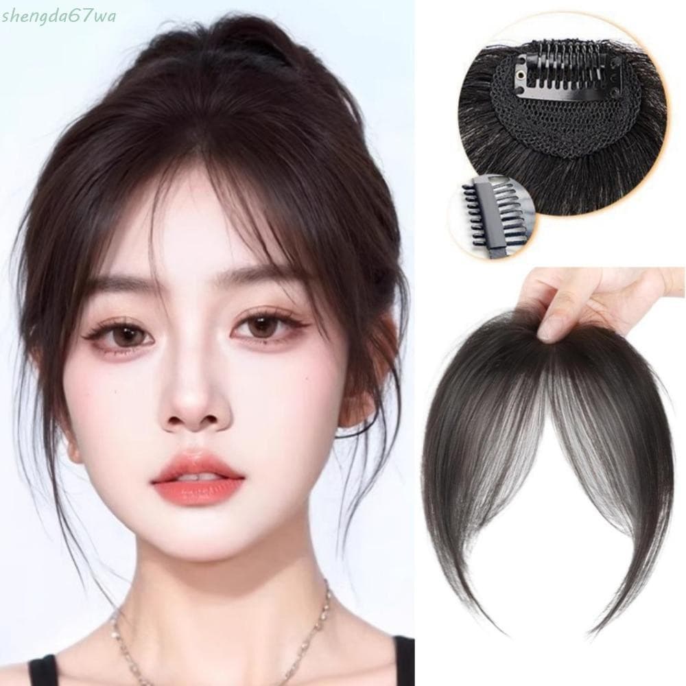 SHENGDA Parte Franja Falsa , Francesa Natural Sintética Topper Peruca , Cabelo Humano