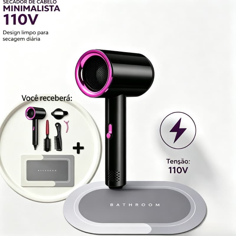 Secador De Cabelo Iônico, Secagem Rápida E Fácil De Transportar Para Viagens E Uso Doméstico + Tapete  Banheiro