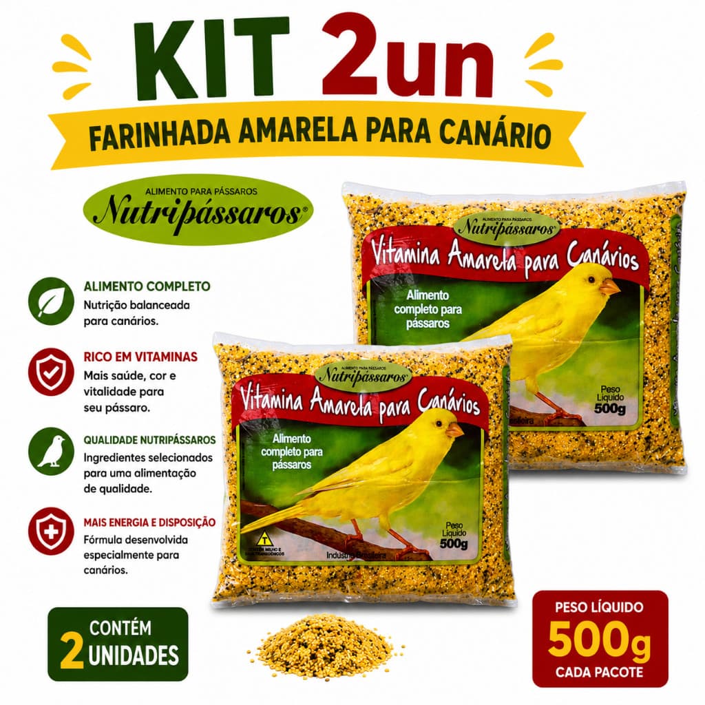 Kit 2 un - Farinhada Amarela para Canário Nutripássaros 500g