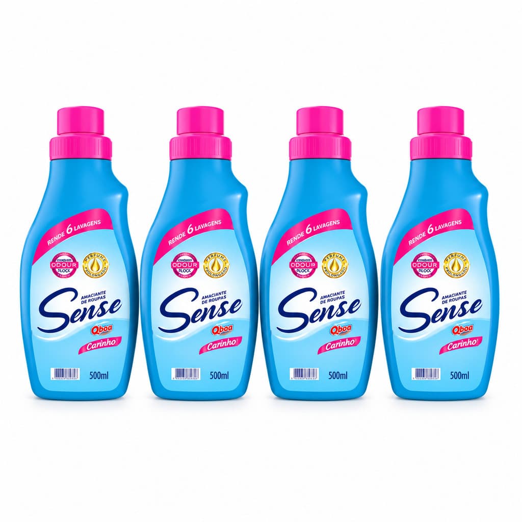 Kit 4x Amaciante de Roupas Sense Qboa Carinho 500ml