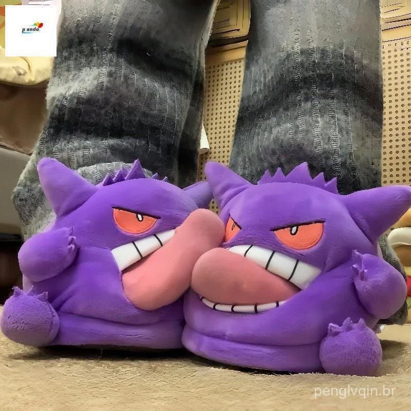 Novas Pantufas Divertidas de Pelúcia Gengar com Língua para Fora, Sola Macia, Quentes para o Inverno, para Uso Doméstico