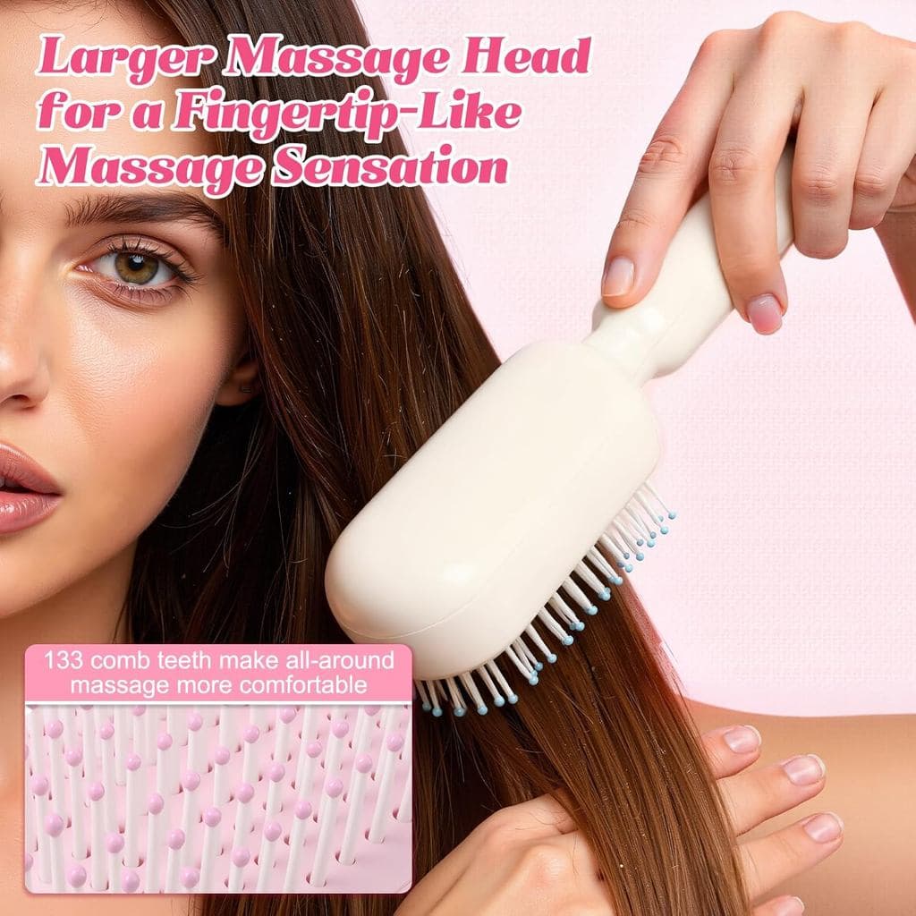 Escova de Cabelo Autolimpante, Escova de Cabelo Retrátil com Cerdas de Massagem, Pente de Cabelo com Cabo Ergonômico, Es