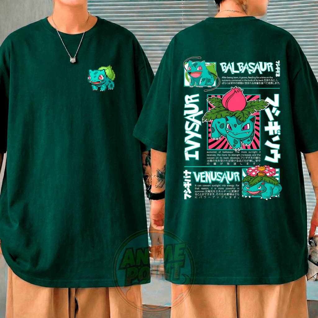 Camisa Camiseta bulbassauro Pokemon 100% Algodão streetwear oversized confortável anime desenho Ivysssaur bulbassauro