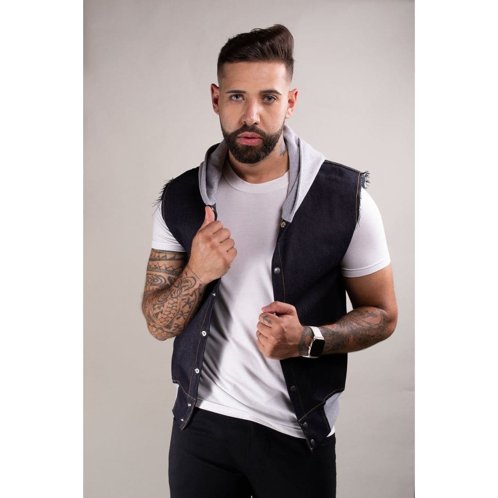 Colete Masculino Jeans Azul Moda Casual Confortável Estilo Uso Diário