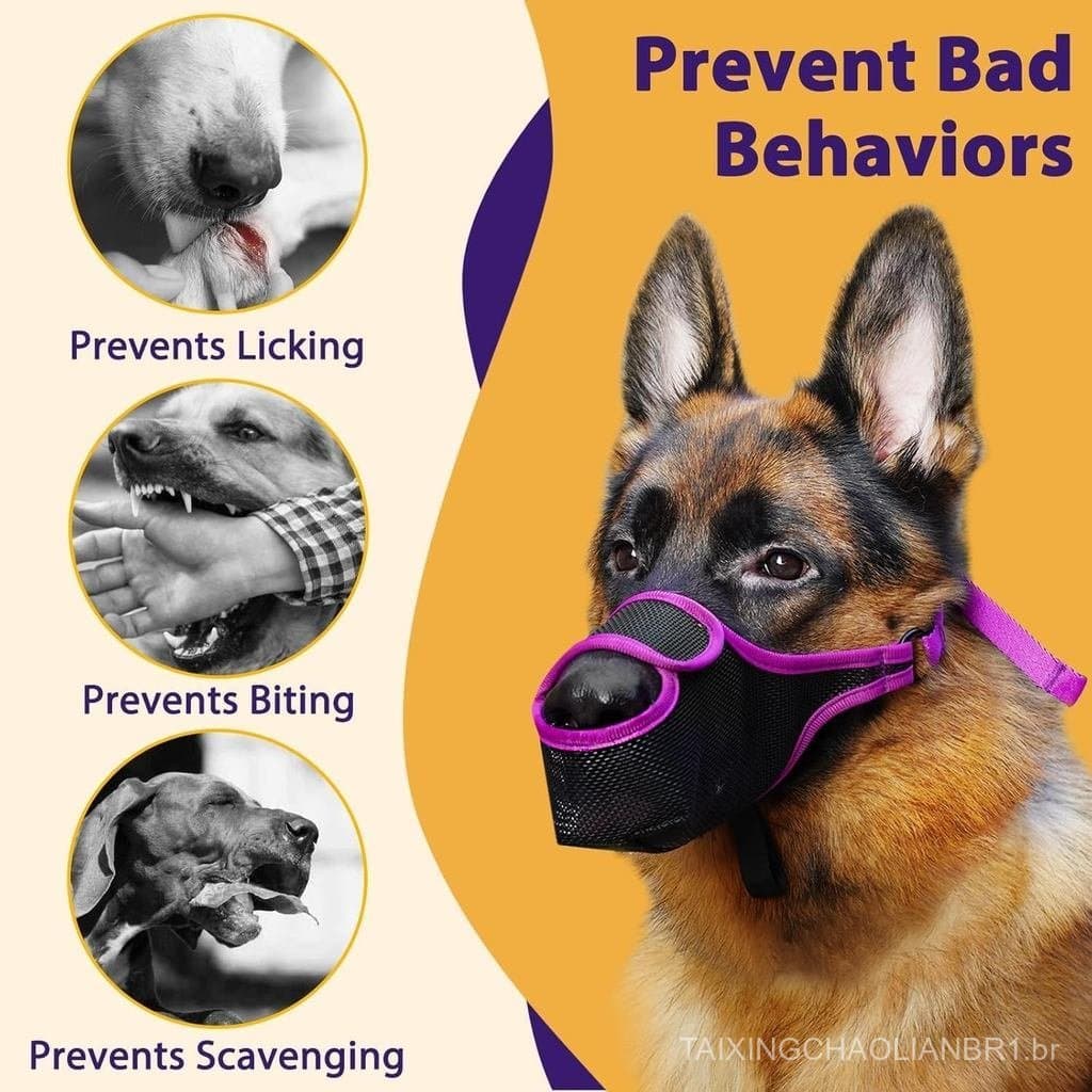 Focinheira para Cães LUCKYPAW, Focinheira de Malha Patenteada para Cães Grandes, Médios e Pequenos, Permite Respirar e B