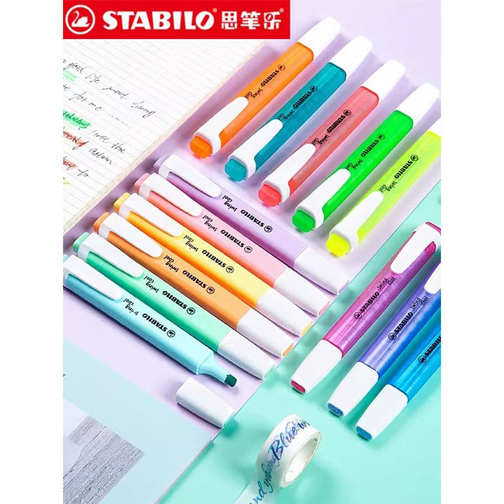 Caneta marcadora Stabilo 275, cor macaron, importada da Alemanha, ideal para estudantes marcarem pontos importantes; can