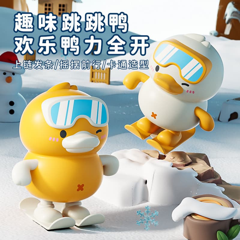 Bonito diversão esqui pulando pato enrolamento relógio dos desenhos animados ornamentos de mesa presentes do bebê brinqu