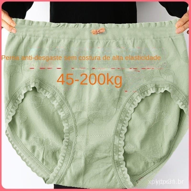 Calcinha de Algodão Confortável de Cintura Alta 200kg, Tamanho Plus, Respirável, com Renda Lateral, Efeito Levanta Bumbu