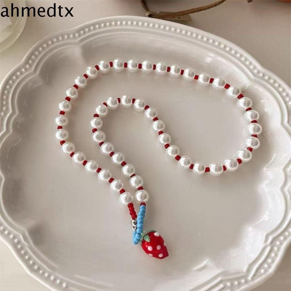 AHMEDTXB Colar De Contas De Morango , Imitação De Pérolas Coloridas , Engraçadas , Enfeites , Joias Femininas