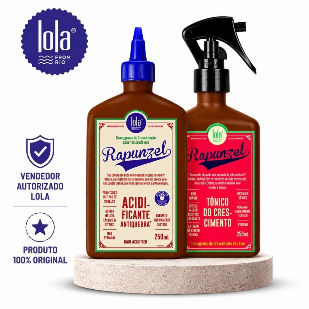 Kit Lola Cosmetics Rapunzel Original | Tônico Antiqueda 250ml + Acidificante 250ml | Crescimento e Fortalecimento