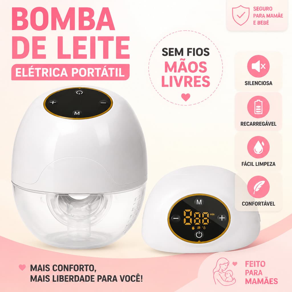 Extrator de Leite Materno Elétrico Portátil, Bomba Sem Fio Silenciosa com Ajuste de Sucção para Bebê