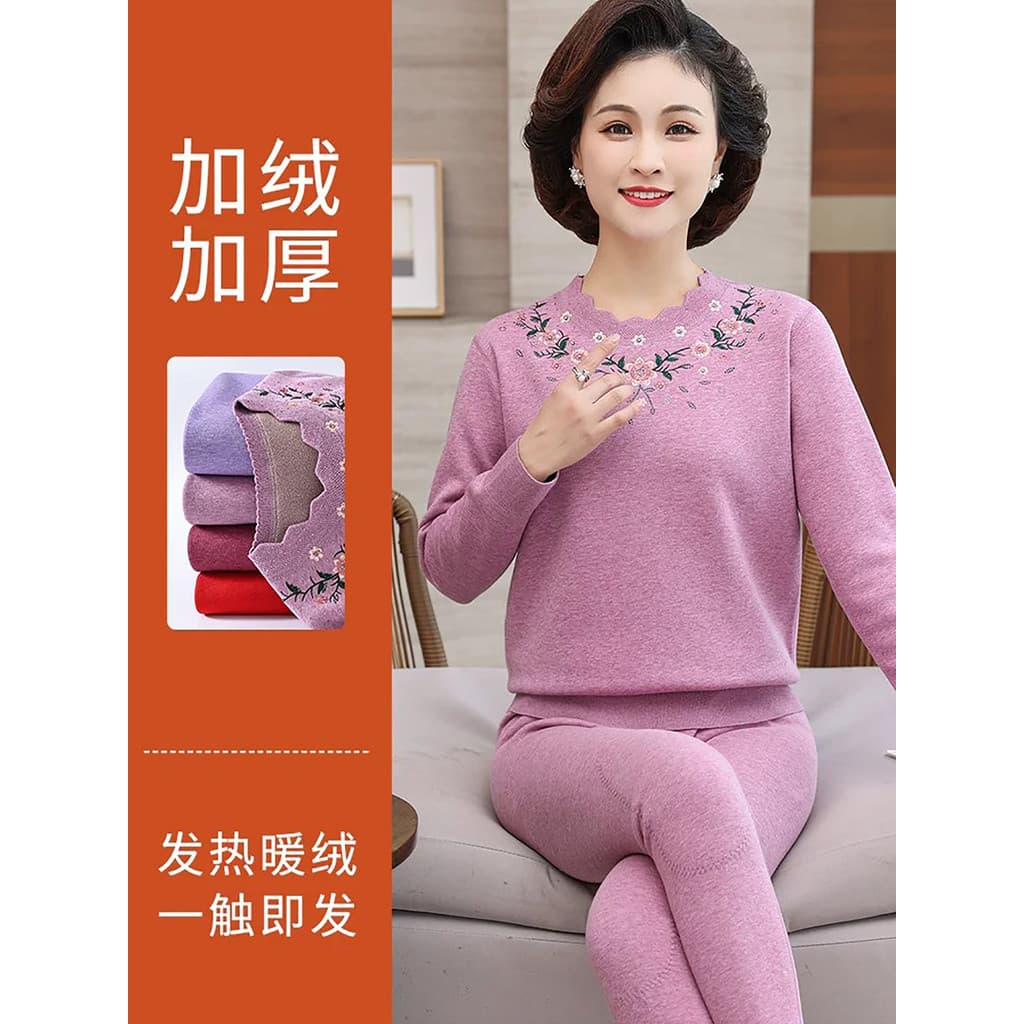Conjunto de roupa íntima térmica para mãe idosa de meia-idade, lã feminina Extra grossa, inverno, avó, idosos, Base de r