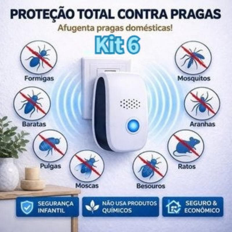 6 Unidades Repelente Eletrônico Ultrassônico Mosca Pernilongos Baratas Morcegos repele e Espanta Ratos bivolt