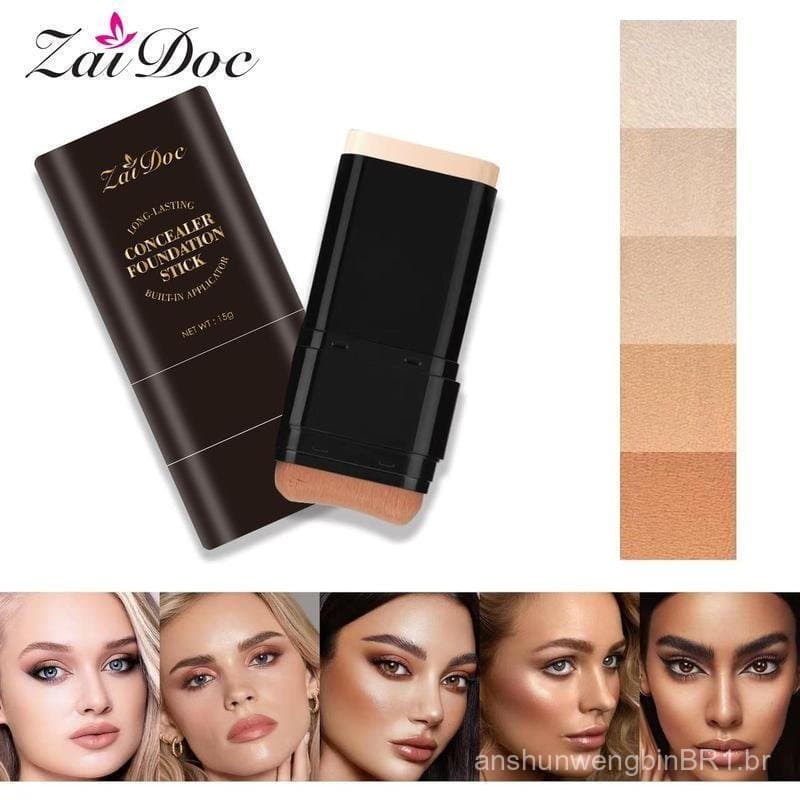 Bastão de corretivo e base de 7 cores, dupla face, vem com pincel, hidratante e leve - compre 2 unidades
