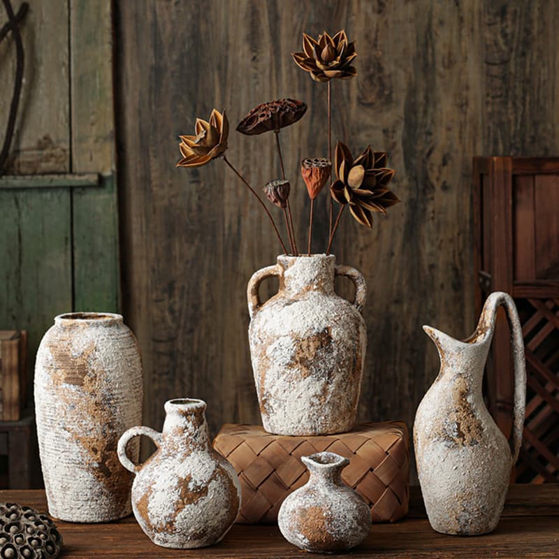 Retro estilo silencioso vaso de cerâmica entrada armário TV manchado antigo estúdio pote argila b & b arranjo flor decor