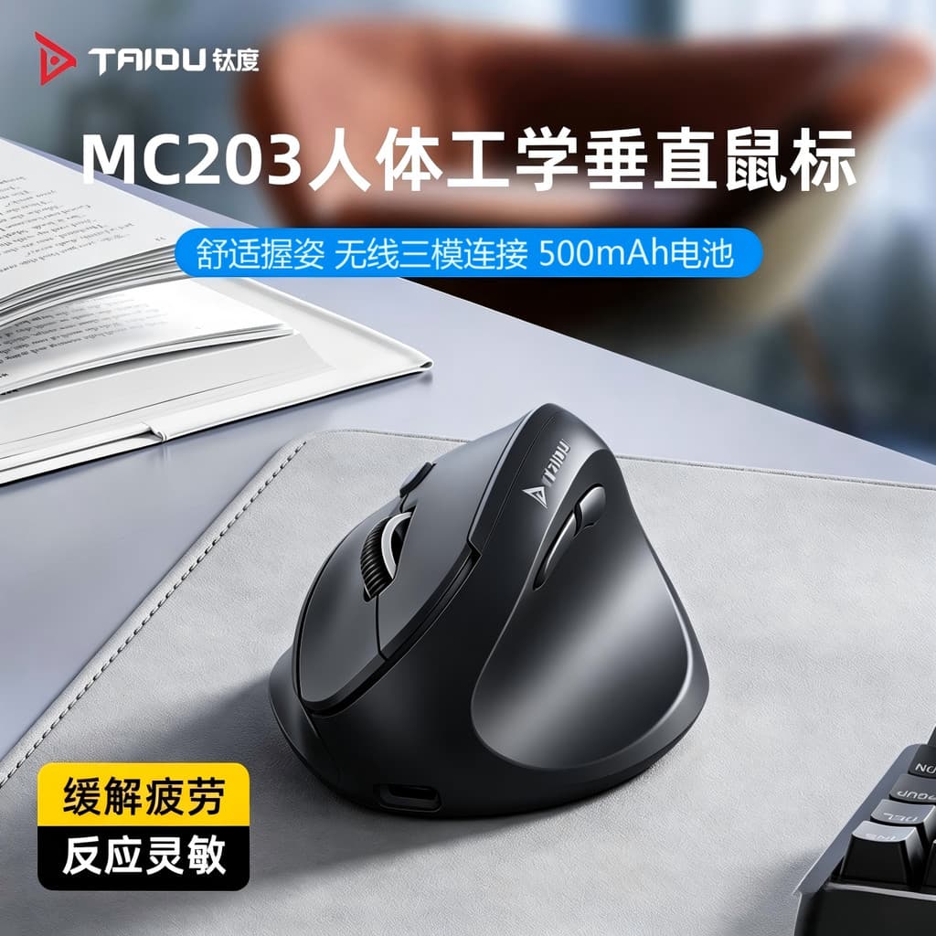 [Produto de Destaque] Mouse Vertical Sem Fio Bluetooth de Três Modos Titanium MC203 para Jogos, E-Sports com Fio, Escrit