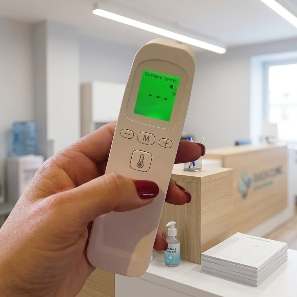 Termômetro Infravermelho Digital Sem Contato Testa Ouvido Medidor Febre Infantil Memória 32 Leituras Aparelho Saude
