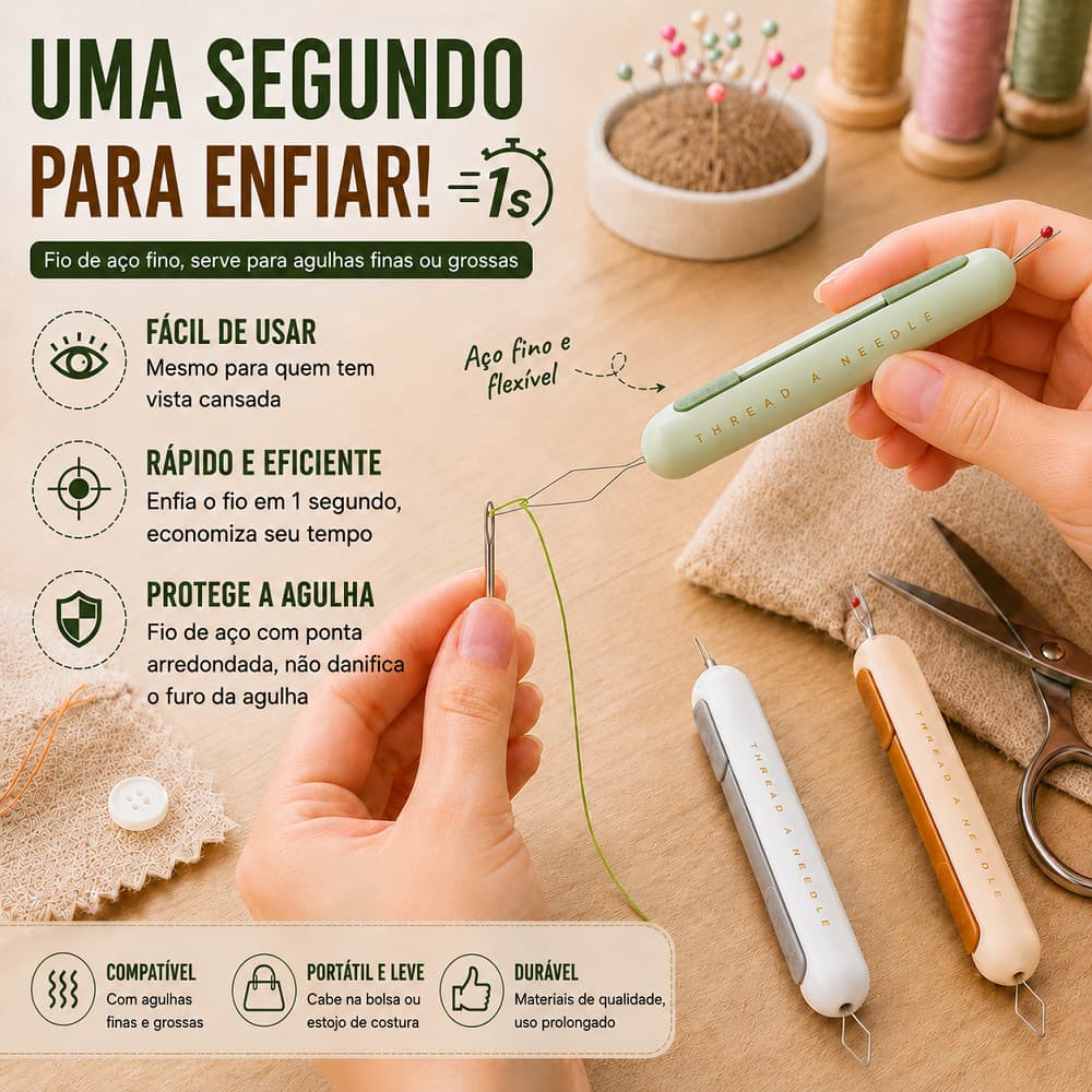 Passador de Agulha Automático 2 em 1 Prático com Precisão e Facilidade Ideal para Variados Projetos de Artesanato DIY
