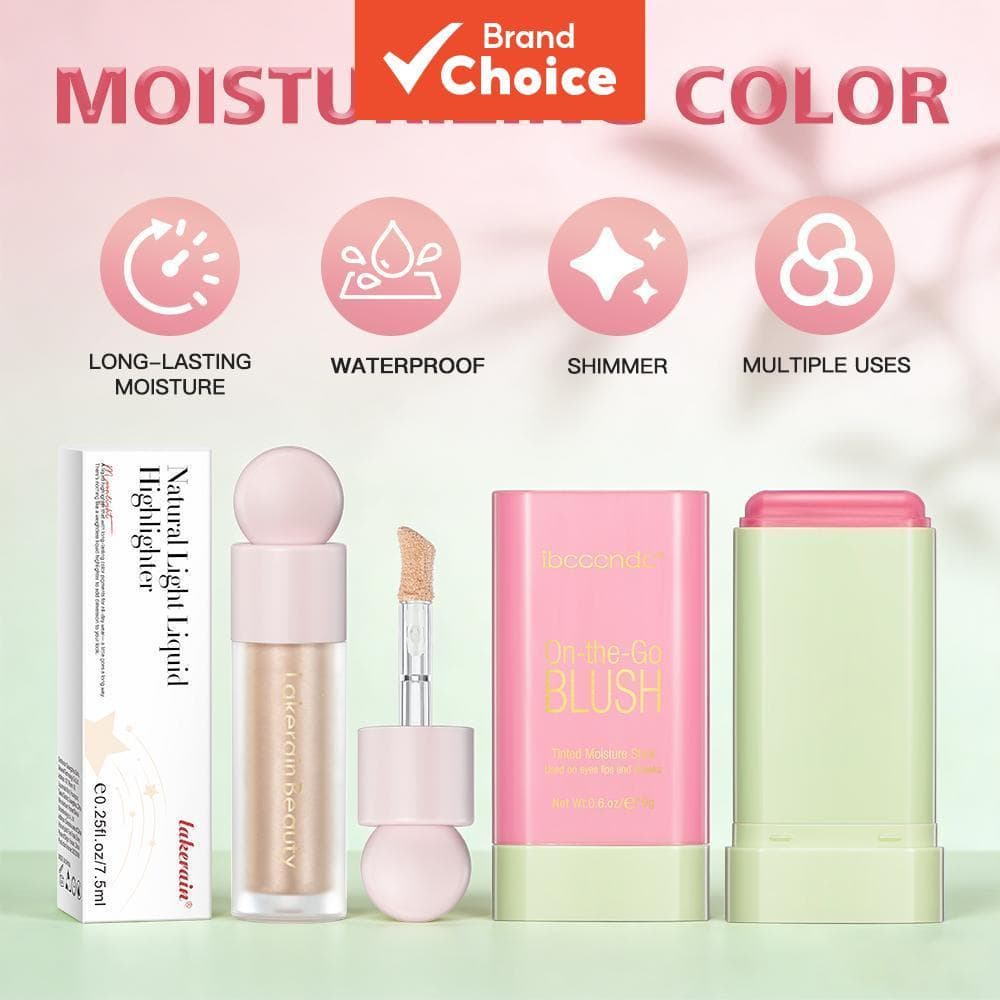 Lakerain Bastão de Blush Multifuncional + Iluminador Líquido Luminizador de Longa Duração e Hidratante à Prova de