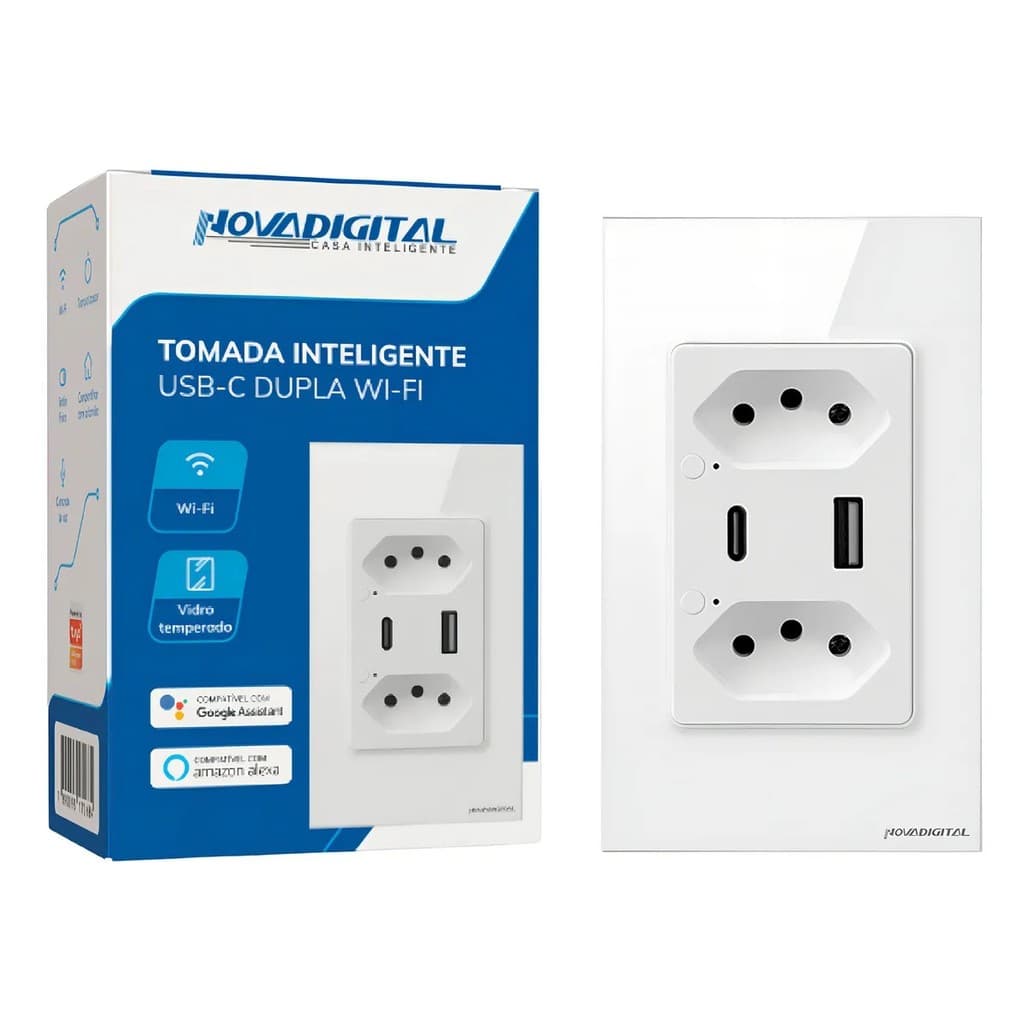 Tomada Inteligente Wifi Novadigital Dupla 20A/10A Usb+USB-C