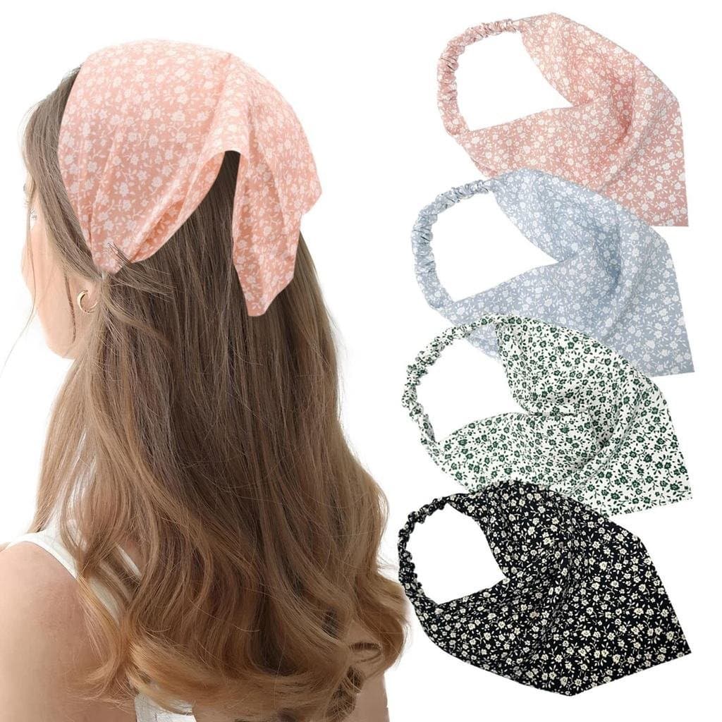 Lenço triangular feminino, faixa elástica, lenço de seda de novo estilo, padrão floral, estilo campestre, arte em tecido