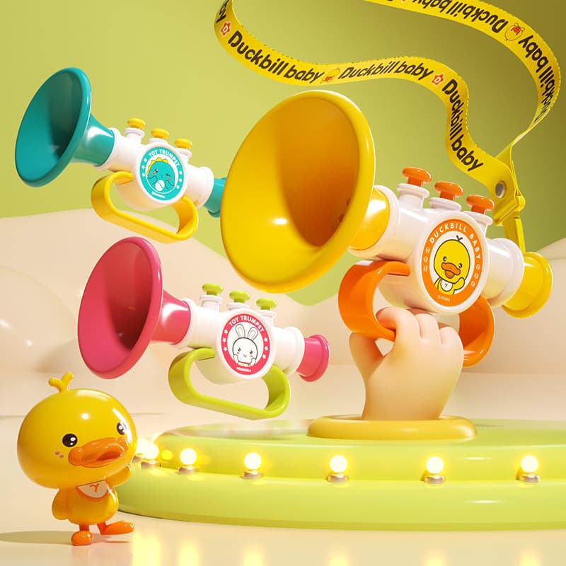 Trompete de Patinho Amarelo, Brinquedo Infantil, Bebê Pode Soprar para Fazer Som, Mini Apito Harmônica Divertido para Be