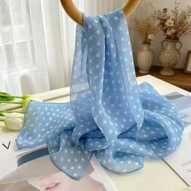 [Estoque pronto] Primavera verão protetor solar bolinhas gaze leve Chiffon longo tira cachecol Retro francês cachecol co