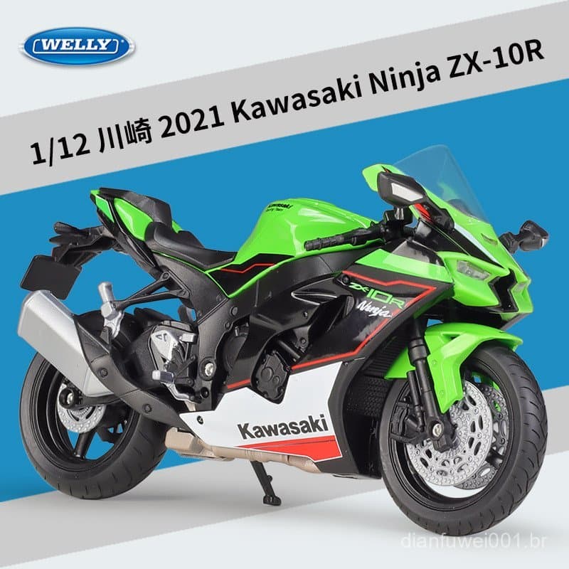 WELLY 1:12 Kawasaki 2021 Ninja ZX10R, modelo acabado de motocicleta de simulação em liga metálica.