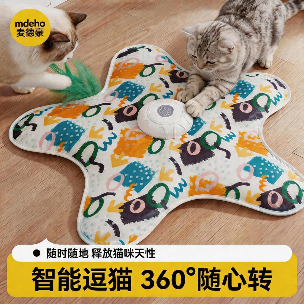 Gato caça cobertor brinquedo plataforma giratória automática gato provocando vara Pet estrela de cinco pontas brinquedo