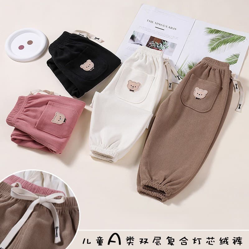 Calças Casuais Esportivas de Corduroy com Cintura Elástica para Meninos e Meninas 6VKZ