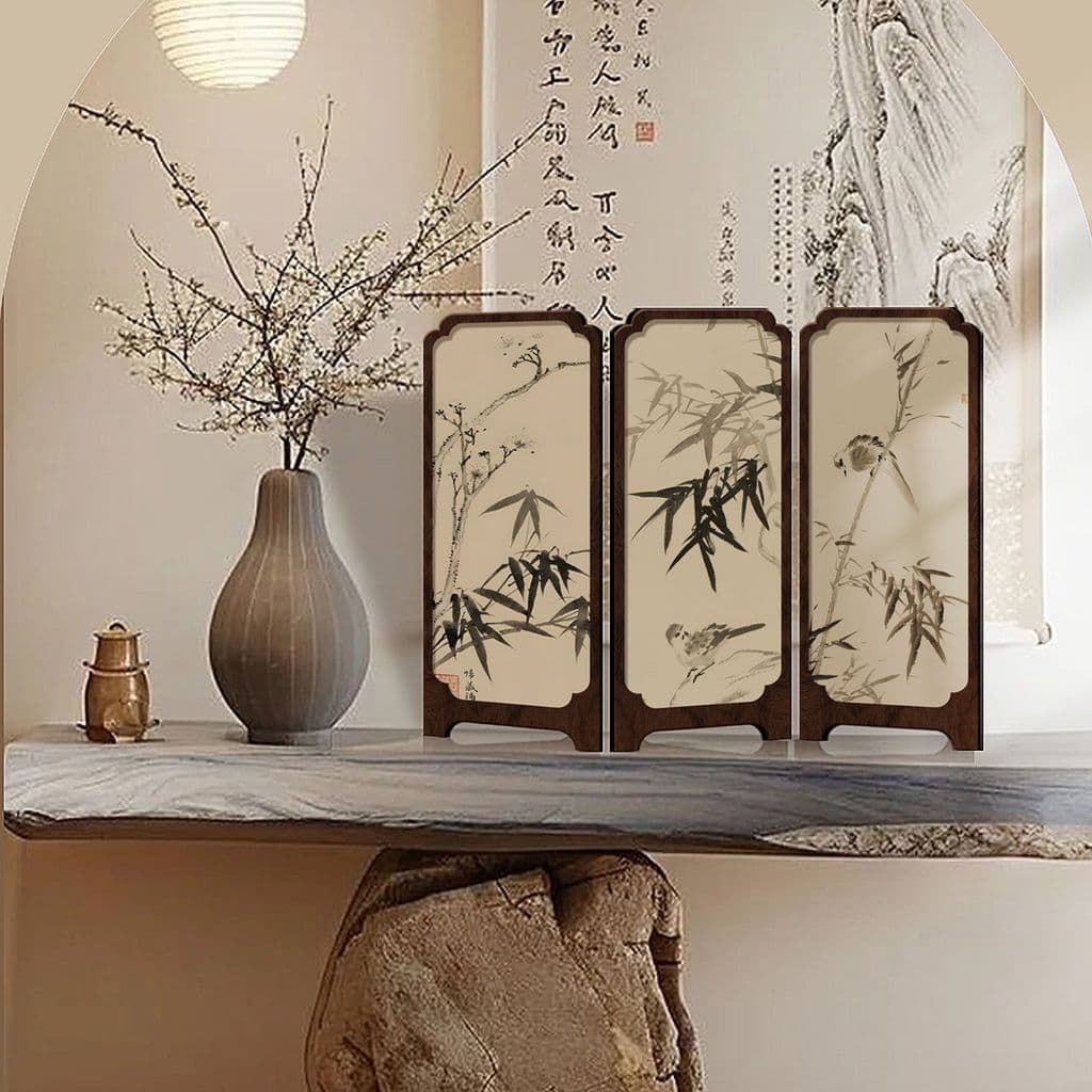 Tinta antiga de bambu tela pequena decoração de mesa escritório chinês mesa de chá entrada gabinete decoração Retro