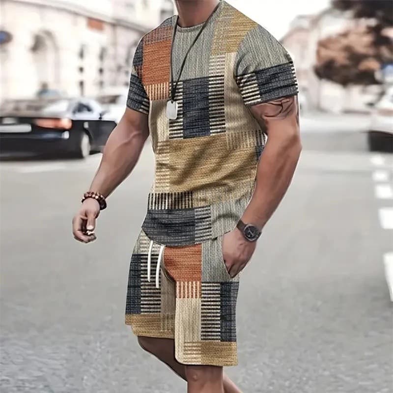 Conjunto de Roupas Esportivas Masculinas da Moda 2024, Camiseta de Manga Curta e Shorts Esportivos, Conjunto Casual de V