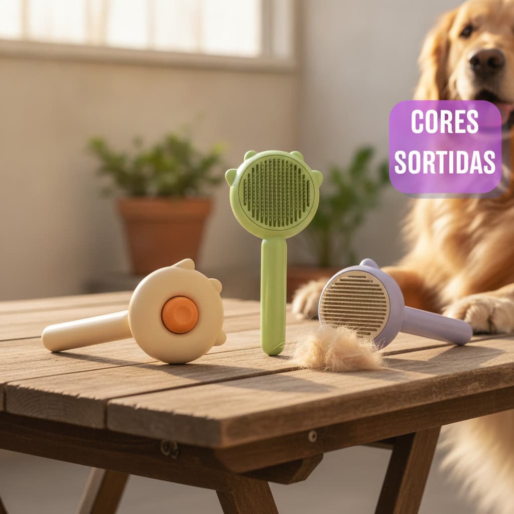 Escova Rasqueadeira Premium Pet Cães Gatos Tira Pelos Mortos Subpelos Cabo Antiderrapante Ergon