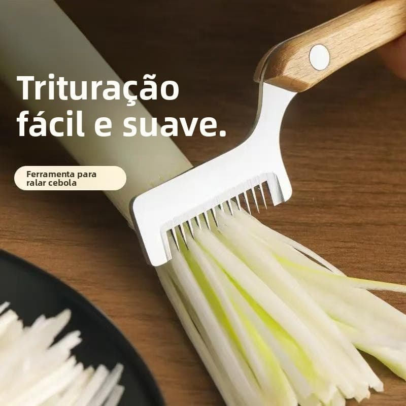 Cortador de Cebolinha em Aço Inoxidável com Cabo de Madeira, Faca para Cortar Cebolinha de Forma Uniforme