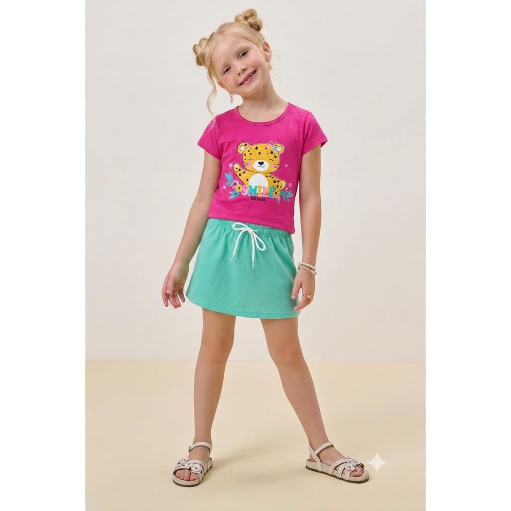 Conjunto Infantil Verão Feminino Oncinha Smile - Pink | ED KIDS