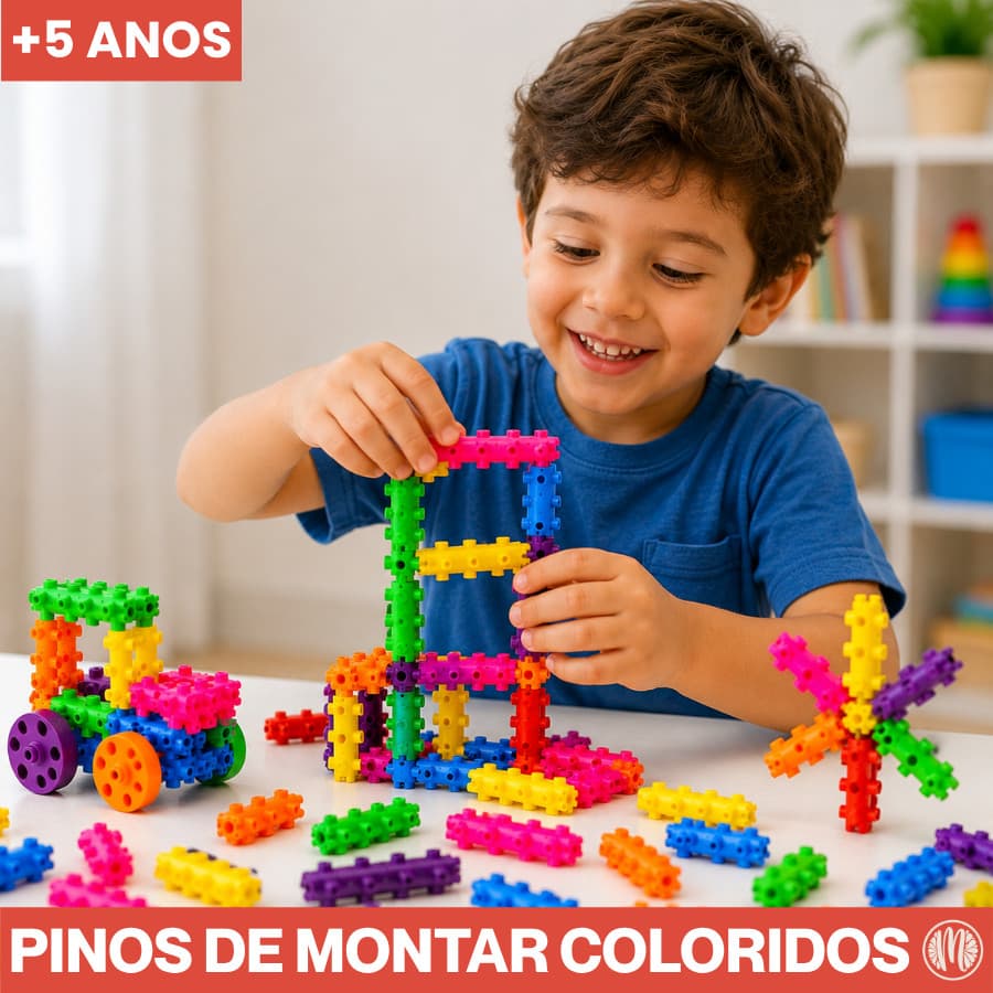 Blocos de Montar Pinos Coloridos 100 ou 200 Peças Brinquedo Educativo Infantil