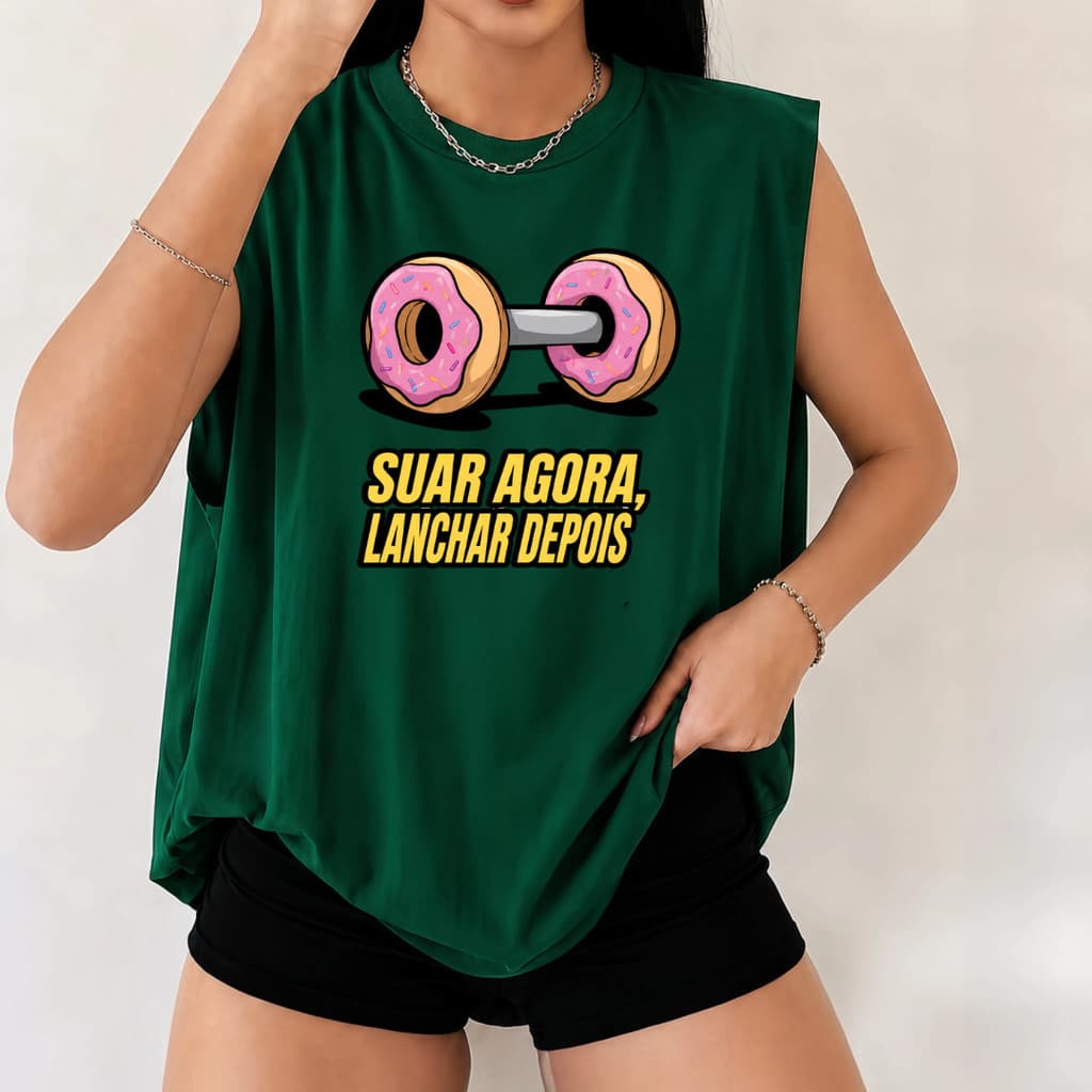 Regata "Suar Agora, Lanchar Depois" Academia Crossfit Donut Halter Engraçada Estilosa