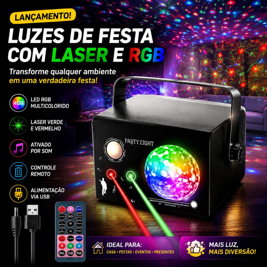 Luz De Festa Projetor 4 Em 1 Led Rgb Laser Controle