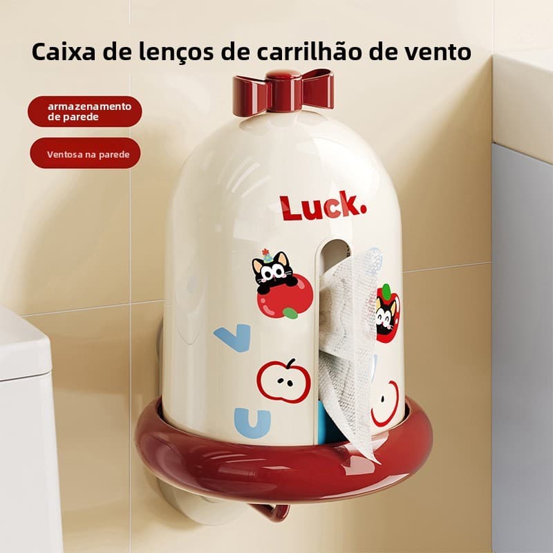 Ventosa criativa de carrilhão de vento, caixa de tecido montada na parede, sem perfuração, Anti-poeira, caixa de armazen