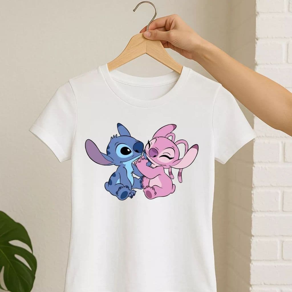 Camisa Feminina Baby Look Stitch e Angel