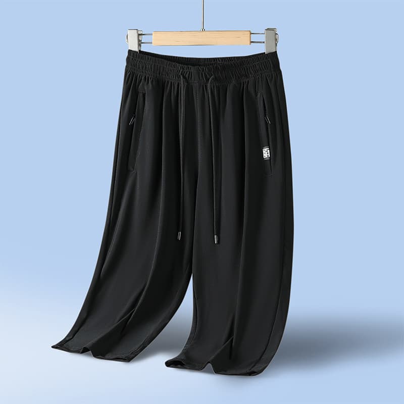 Novo produto 2026 Moda Ice Silk Calças Casuais Homens Verão Calças Cortadas Finas Respiráveis Alta Elástica Calças Espor