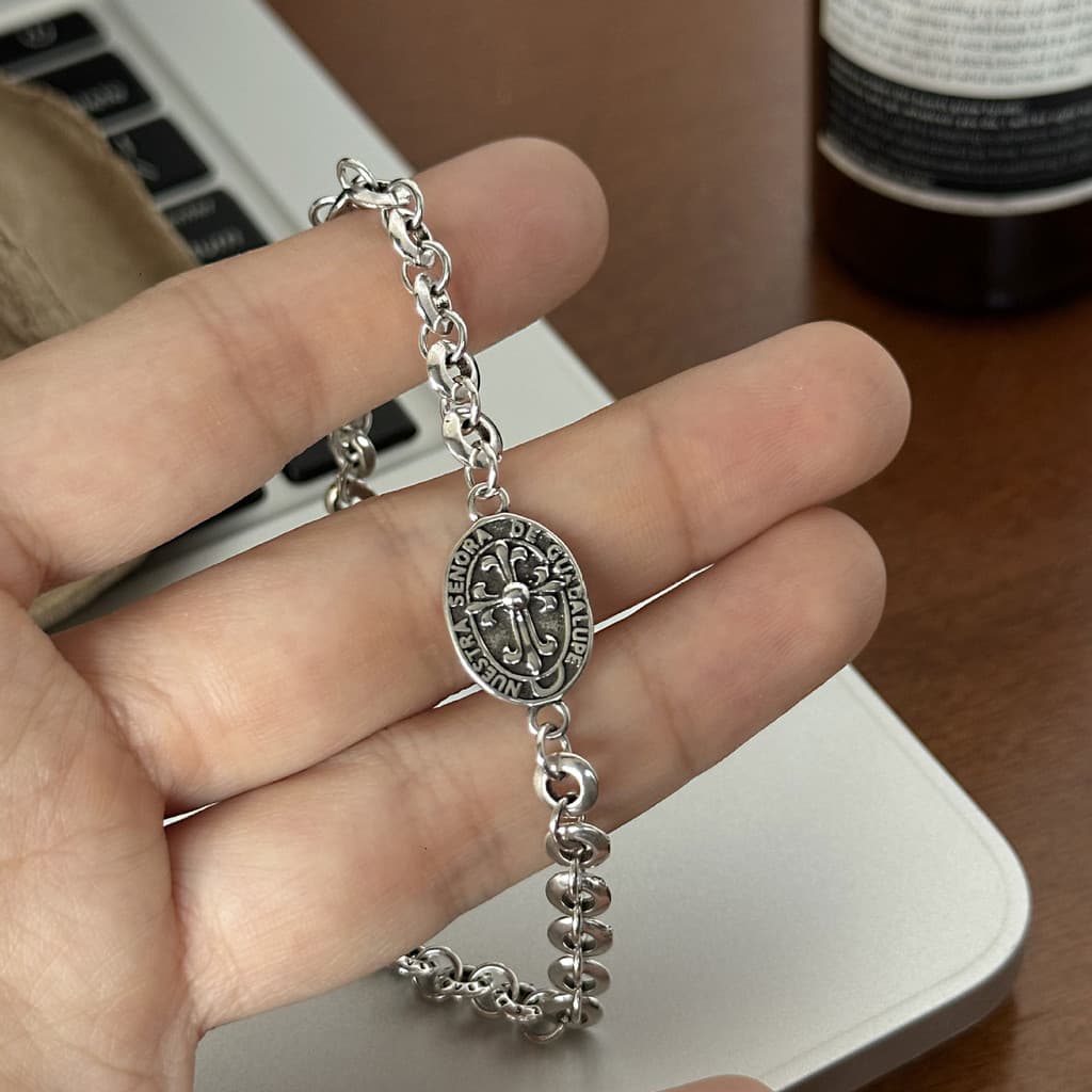 Retro Hip Hop cruz coroa virgem Tag pulseira na moda simples pulseira única