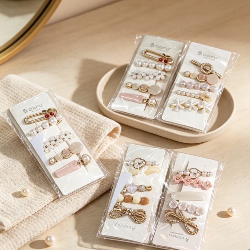 Kit Presilhas com Pérolas e Flores Acessório Feminino Elegante