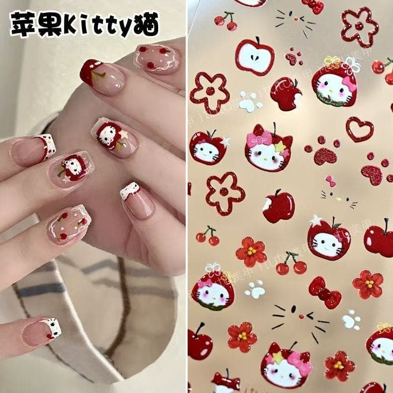 Apple Cat Crianças Adesivos de Unhas Menina Manicure Adesivos Menina Crianças Adesivos de Unhas 2026 Novo Estilo Desenho