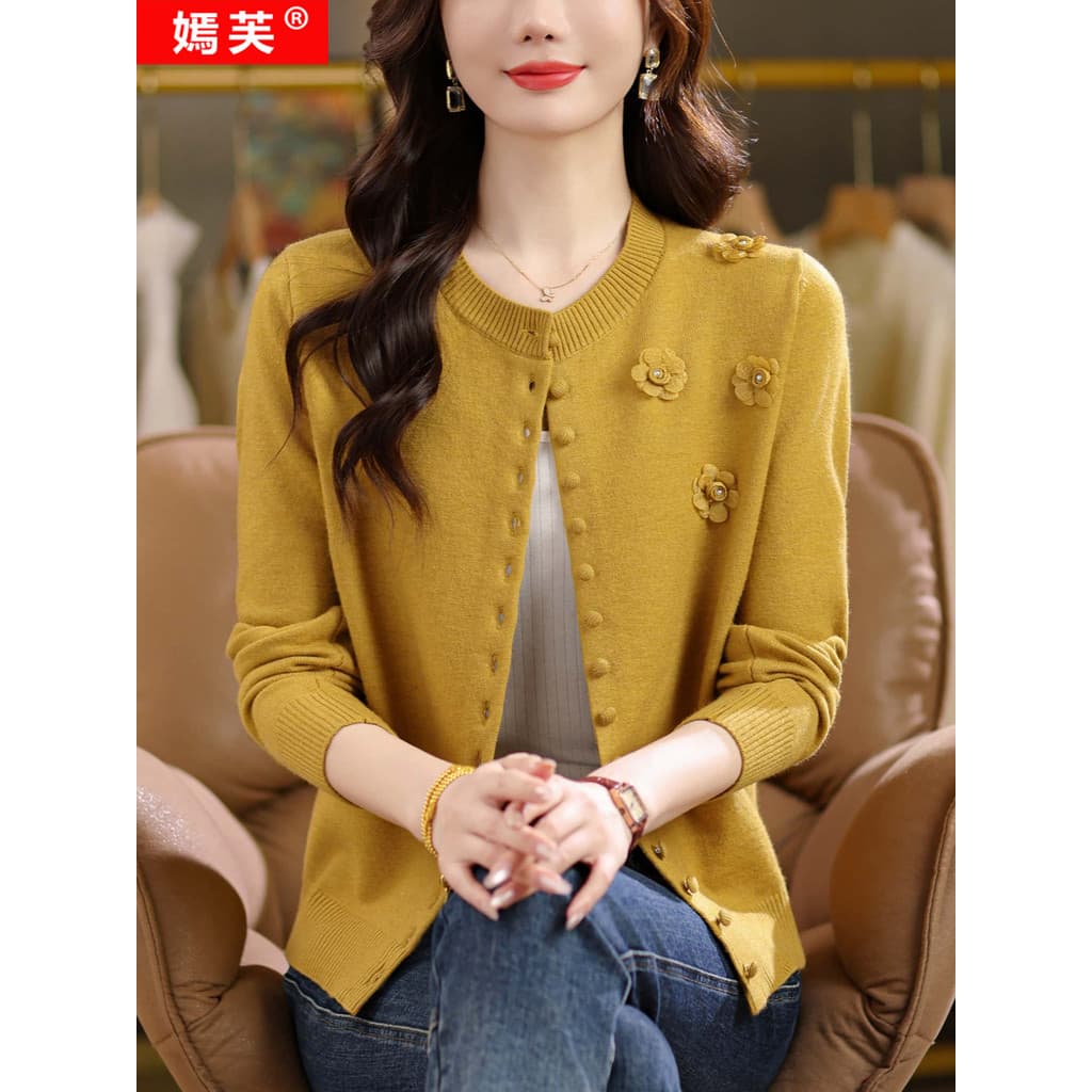 Yanfu 2026 primavera novo estilo em torno do pescoço camisola feminina de manga comprida oco crochê exterior Cardigan ja